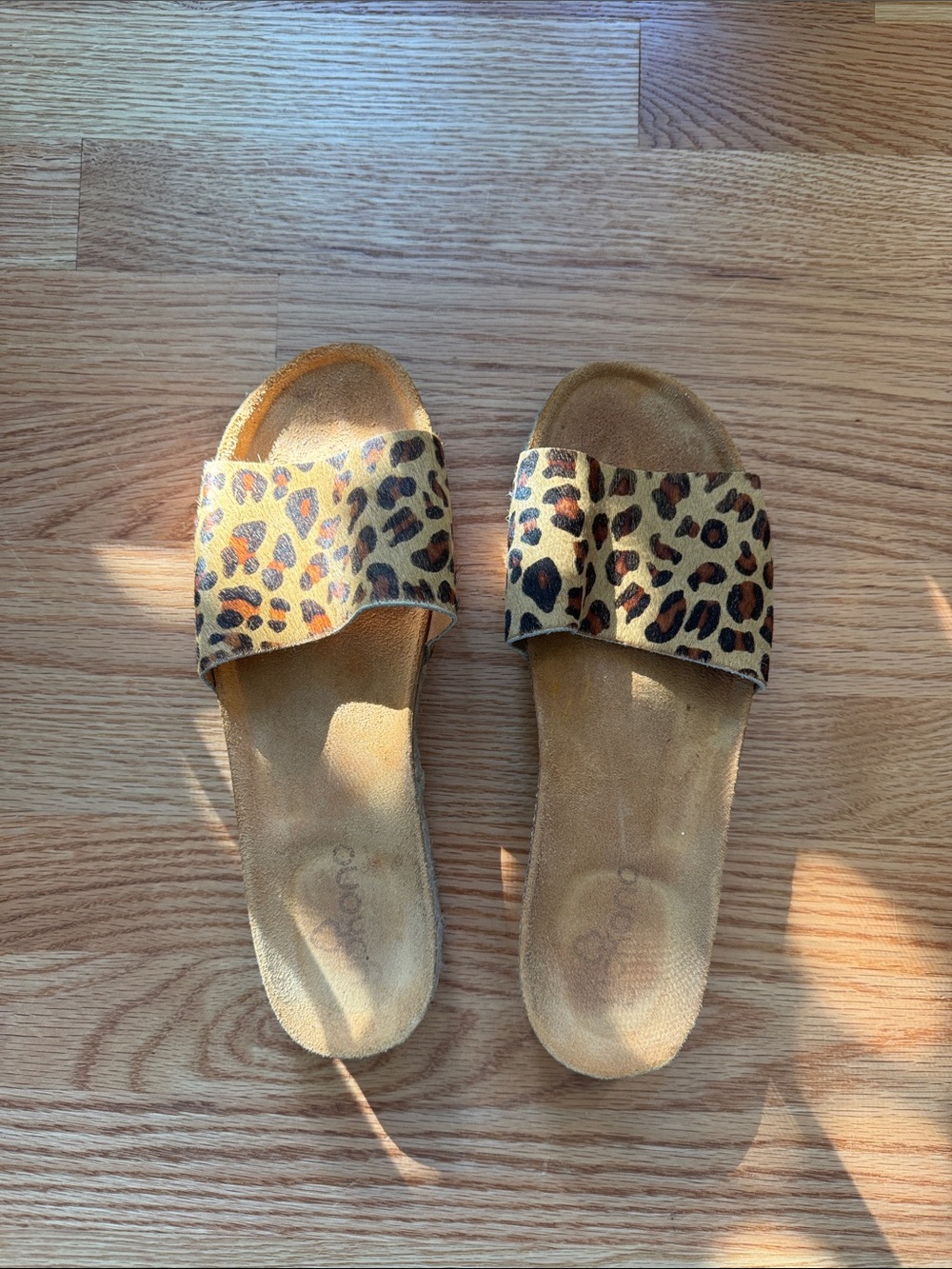 Leopard Print Slide Sandals for Women - Tan/Black